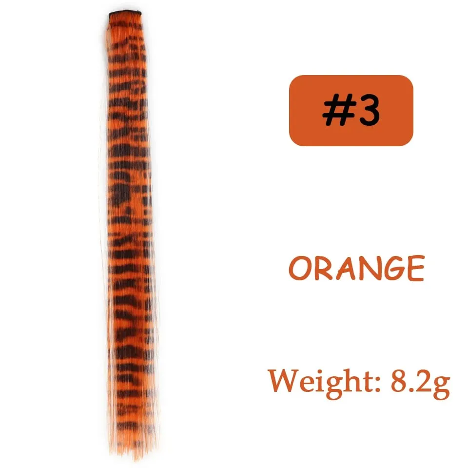 1pc/set Stripe Printed Hair Colorful Long Straight Hair Pieces Synthetic Clip-in Hair Extensions for Daily Use Party Halloween — image 10