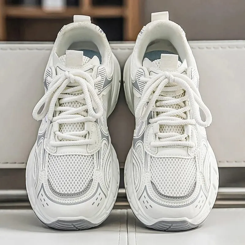 Men Breathable Mesh Dad Shoes Lightweight Casual Sneakers White Gray Daily Street Walking Footwear — image 6