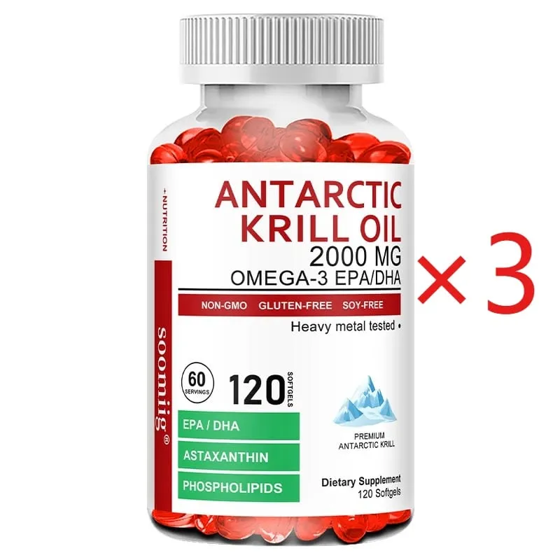 Antarctic Krill Oil 2000 Mg Capsules | 3X Strength Natural Source of Omega-3 EPA DHA with Astaxanthin Phospholipids Supplement