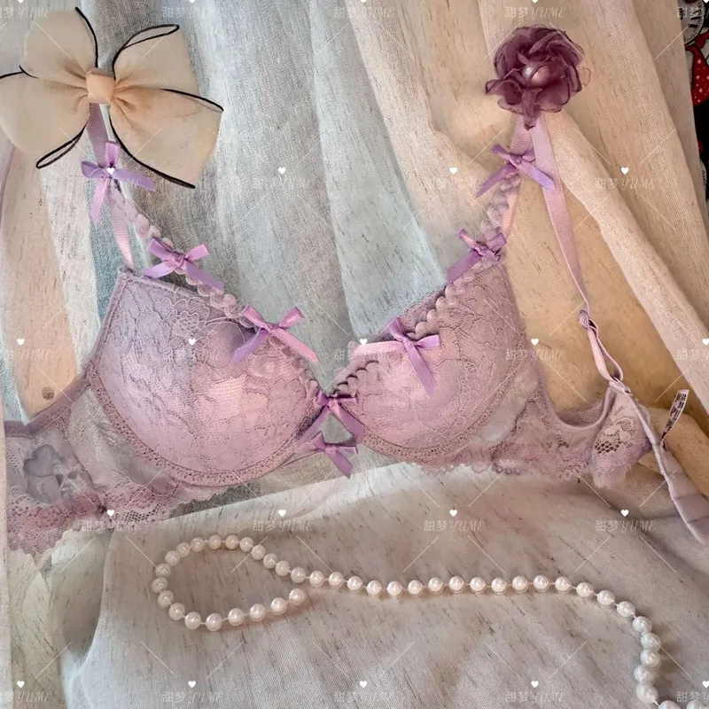 Purple Halter Bra Set Cross Strap Butterfly Detail Elegant Push Up Lingerie Kit For Women Soft Comfort Daily Wear — image 8