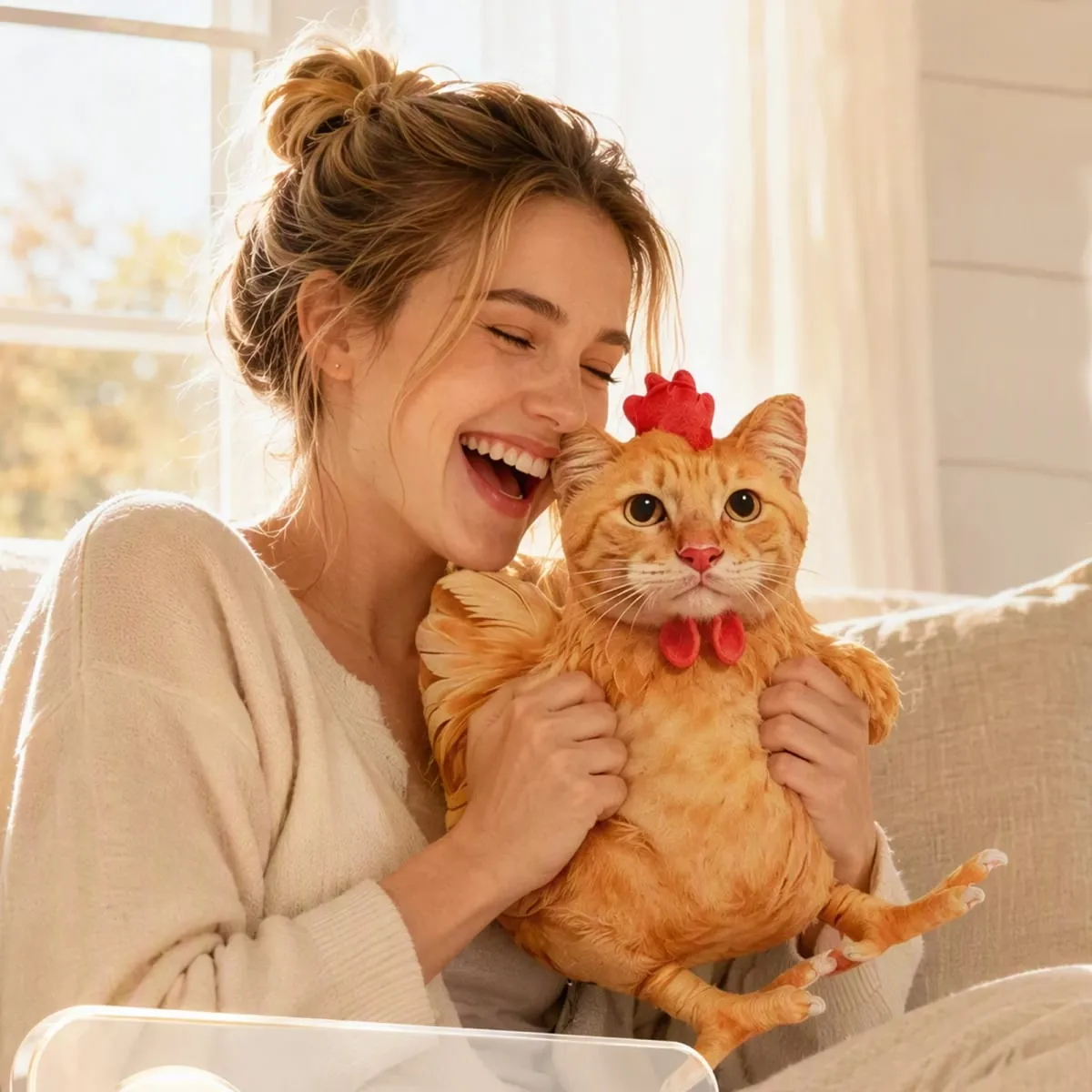 Cat Chicken Funny Novelty Plush Toy Stuffed Animal Sofa Pillow 3D Cushion Cute Kitten Doll Bedroom Decor