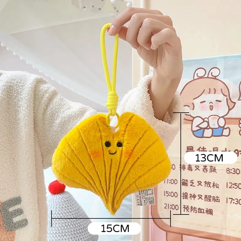 Smiling Face Maple Ginkgo Leaf Plush Pillow Stuffed Kawaii Plant Cushion Sofa Chair Decoration Gift