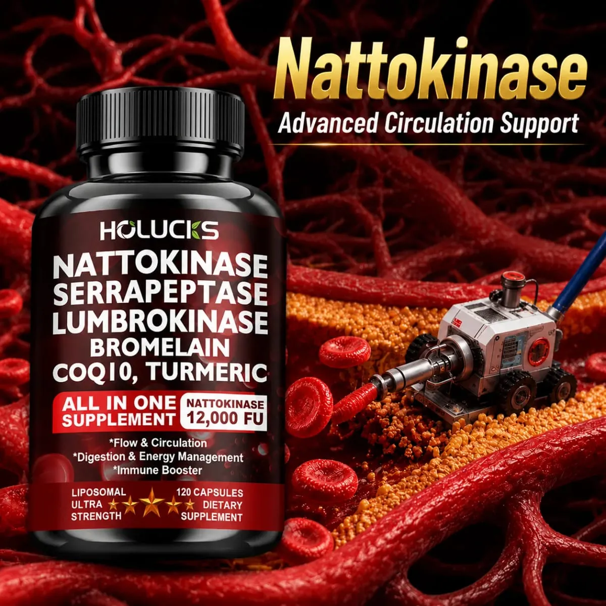 13-in-1 Nattokinase Supplement with Serrapeptase Support Circulation Blood Flow Heart & Cardiovascular Health Digestive Aid — image 2