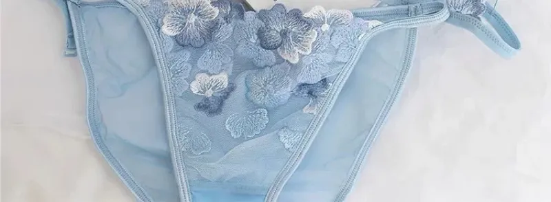 French Style Triangle Cup Bralette Embroidered Lace Wireless Hollow Out Pure Desire Lingerie Set CA MOYIU Sexy Bra Panty & Tushy — image 11