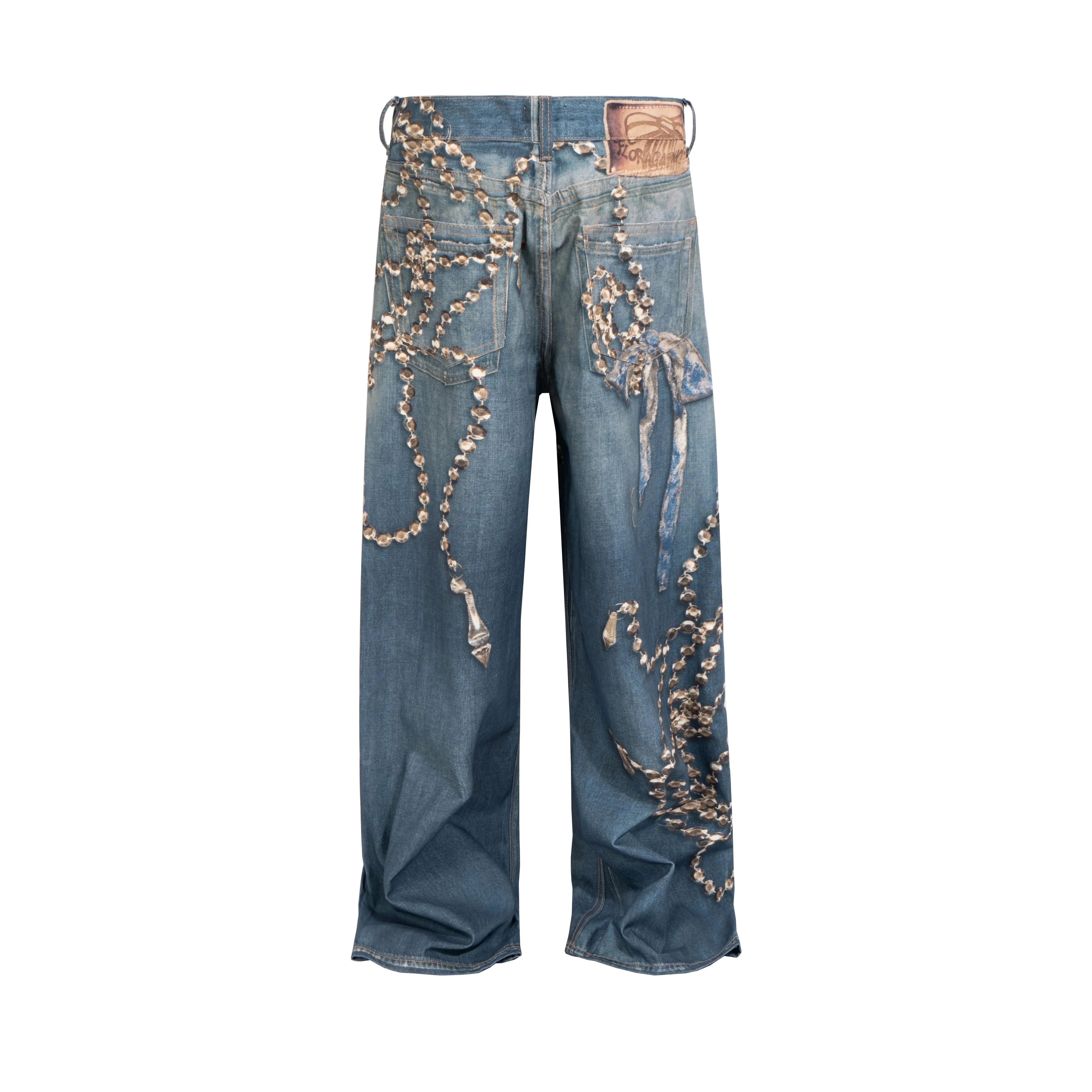 Fake Two Pieces 3D Print Patchwork Baggy Jeans for Men and Women Straight Casual Loose Denim Trousers Oversized — image 3