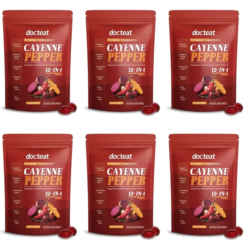 Docteat Pimienta de Cayena Cápsulas Blandas con Vitamina D3 y K2 Metabolismo Energético y Apoyo Digestivo Defensa Antioxidante 180 Cápsulas Blandas — image 12