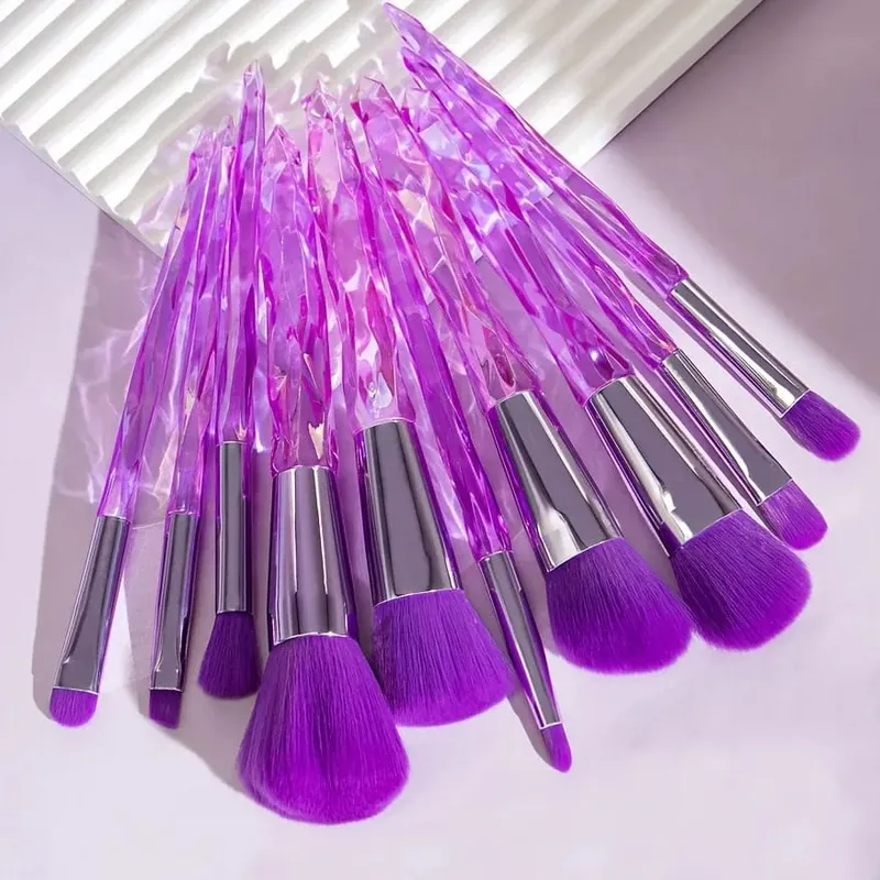 Purple Crystal Handle Makeup Brush Set Soft Synthetic Hair Foundation Blush Eye Shadow Cosmetic Brushes Kit — image 14