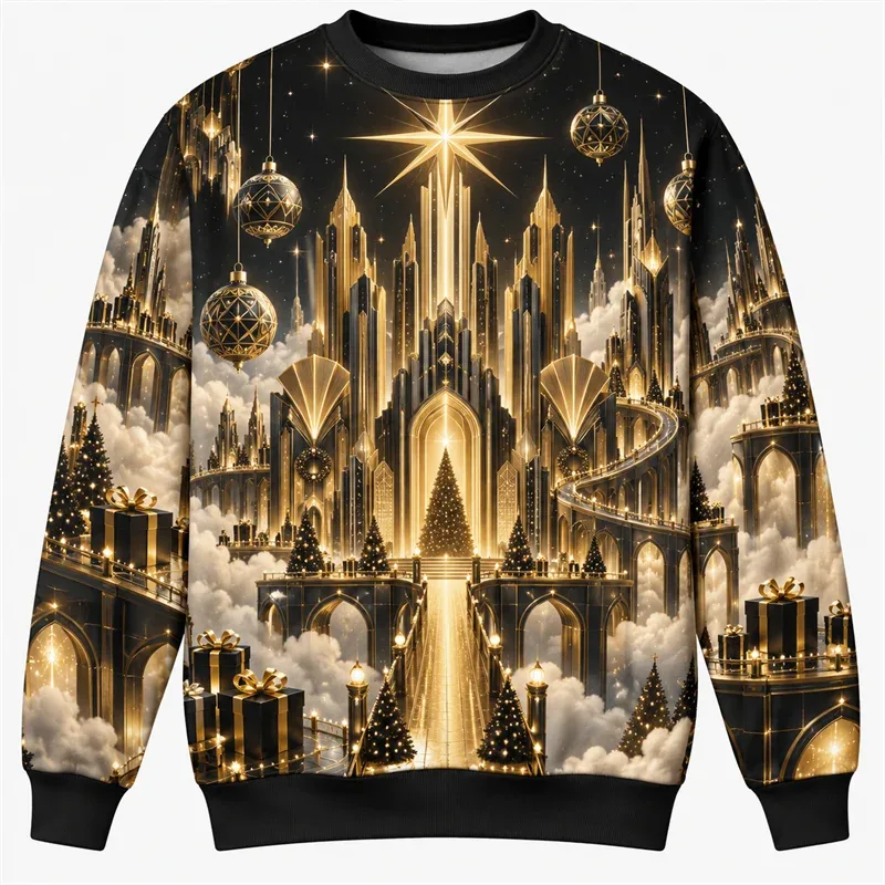 Christmas Fantasy Sweatshirt Train Castle Carousel Angel Polar Bear Crewneck Xmas Pullover Holiday Party Streetwear Gift Top — image 8