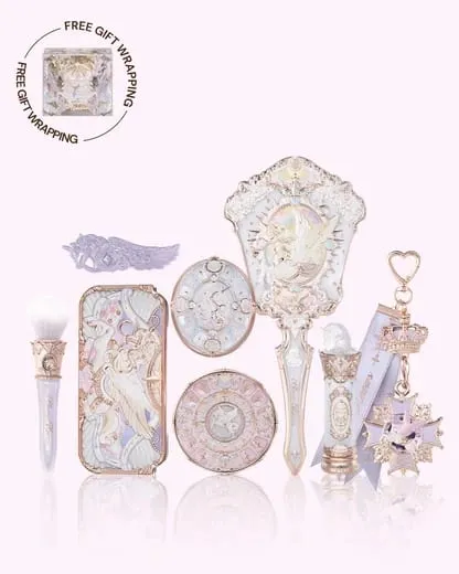 Flower Knows Knight Einhorn-Serie, 10-teiliges Make-up-Set, Lidschatten, Rouge, Spiegel, Rosa, Lila, Kosmetik-Set, Geschenk-Schubladenbox