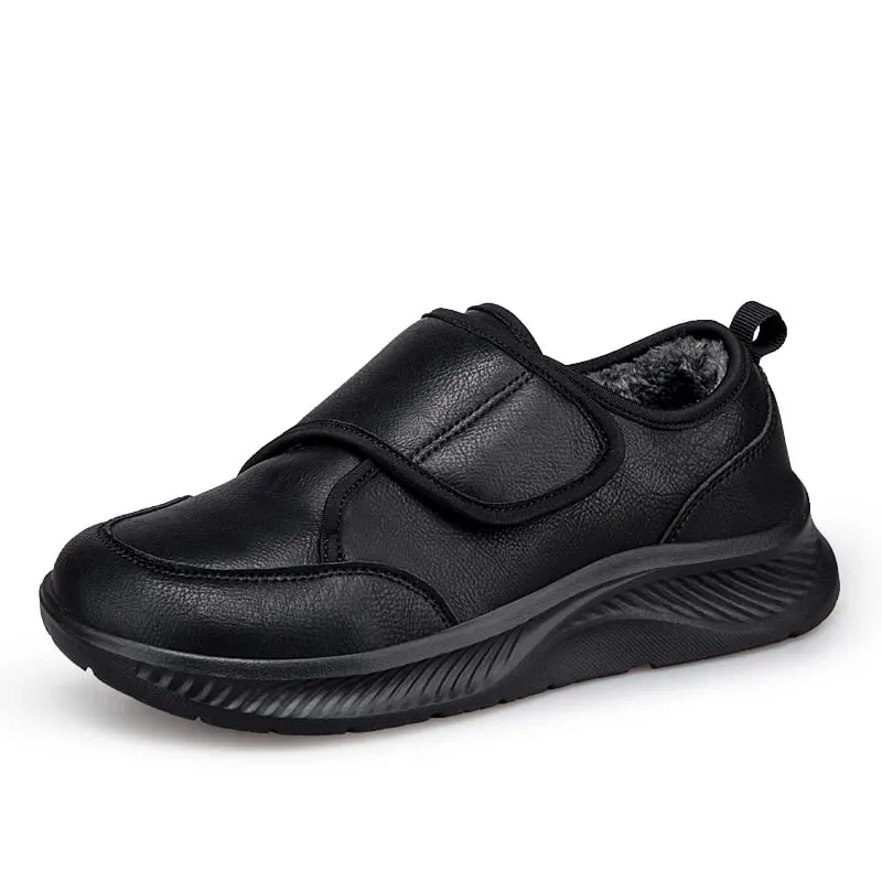Winter Fur-lined Wide Toe Box Diabetic Shoes for Unisex Soft Leather Sneakers Adjustable Open Orthopedic Shoes for Swollen Foot