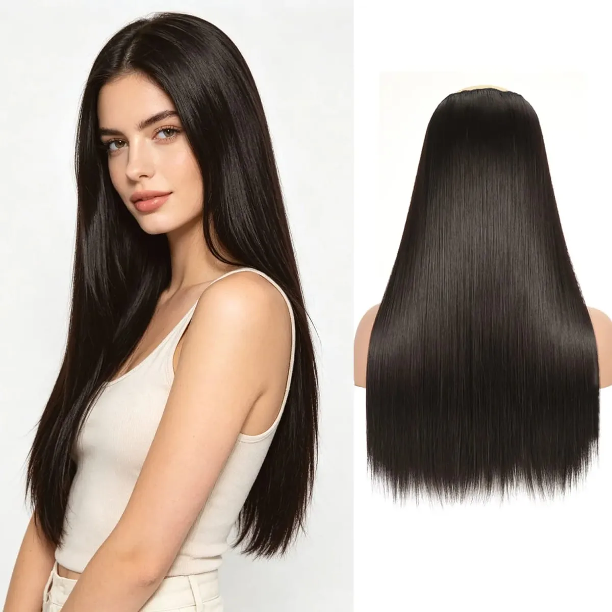 Synthetic 5 Clips in one piece hair extensions 22inch long straight clip in hair for women girls daily party holiday — image 19