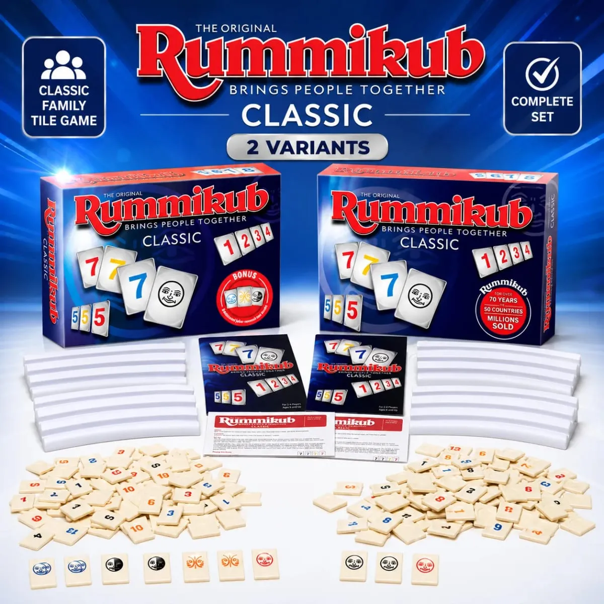 Rummikub Classic Number Tile Strategy Board Game with Racks Family Party Kids Adults English Version