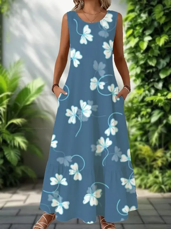 2026 New Women's Dress Fashion Floral Print New Sleeveless Design Dresses Summer Outdoor Beach Vacation Ankle Long Women's Dress — image 6