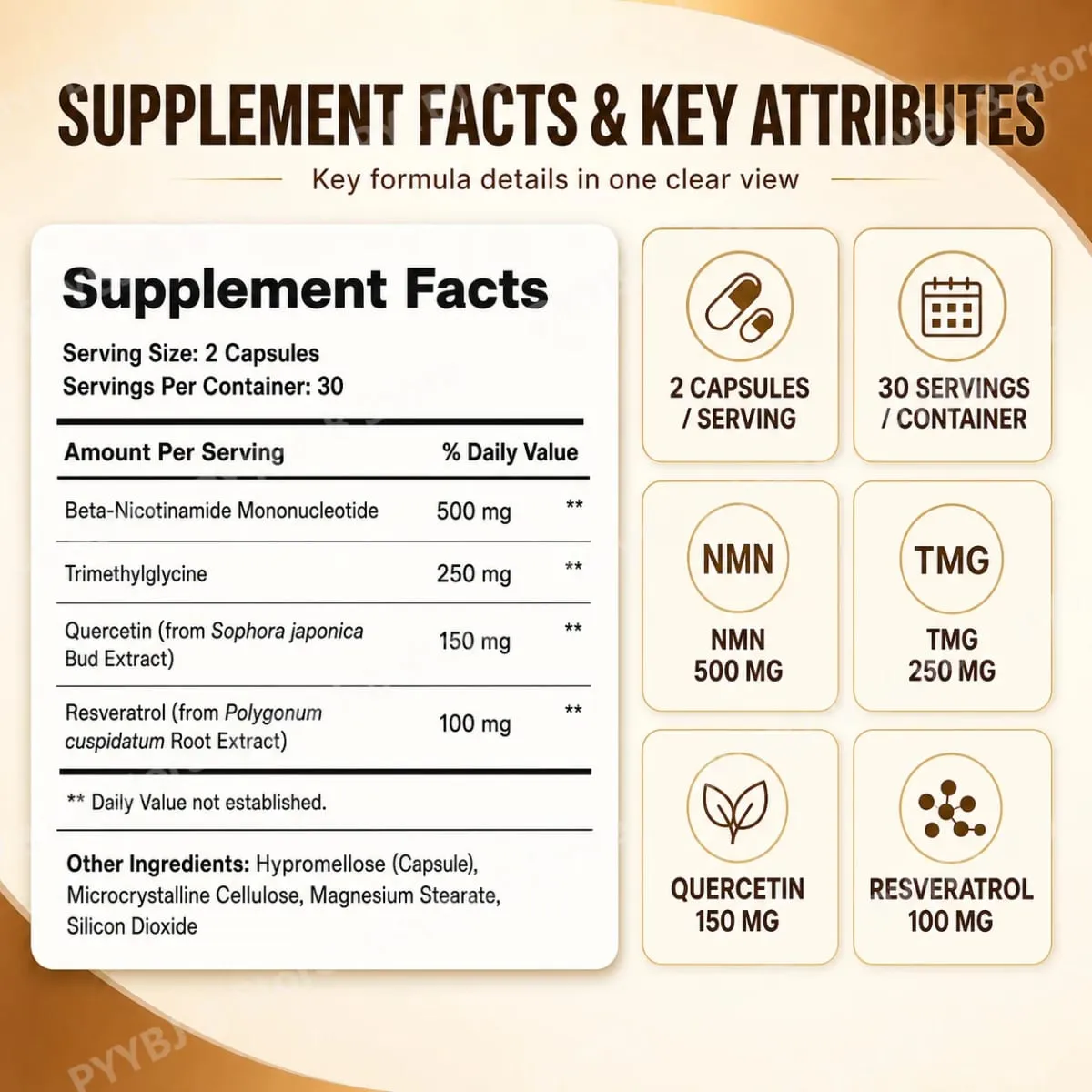 NMN Capsule 1000mg Serving 4-in-1 NAD Supplement with Quercetin Resveratrol Supports Brain Energy NAD+ Level 60 Capsules — image 3