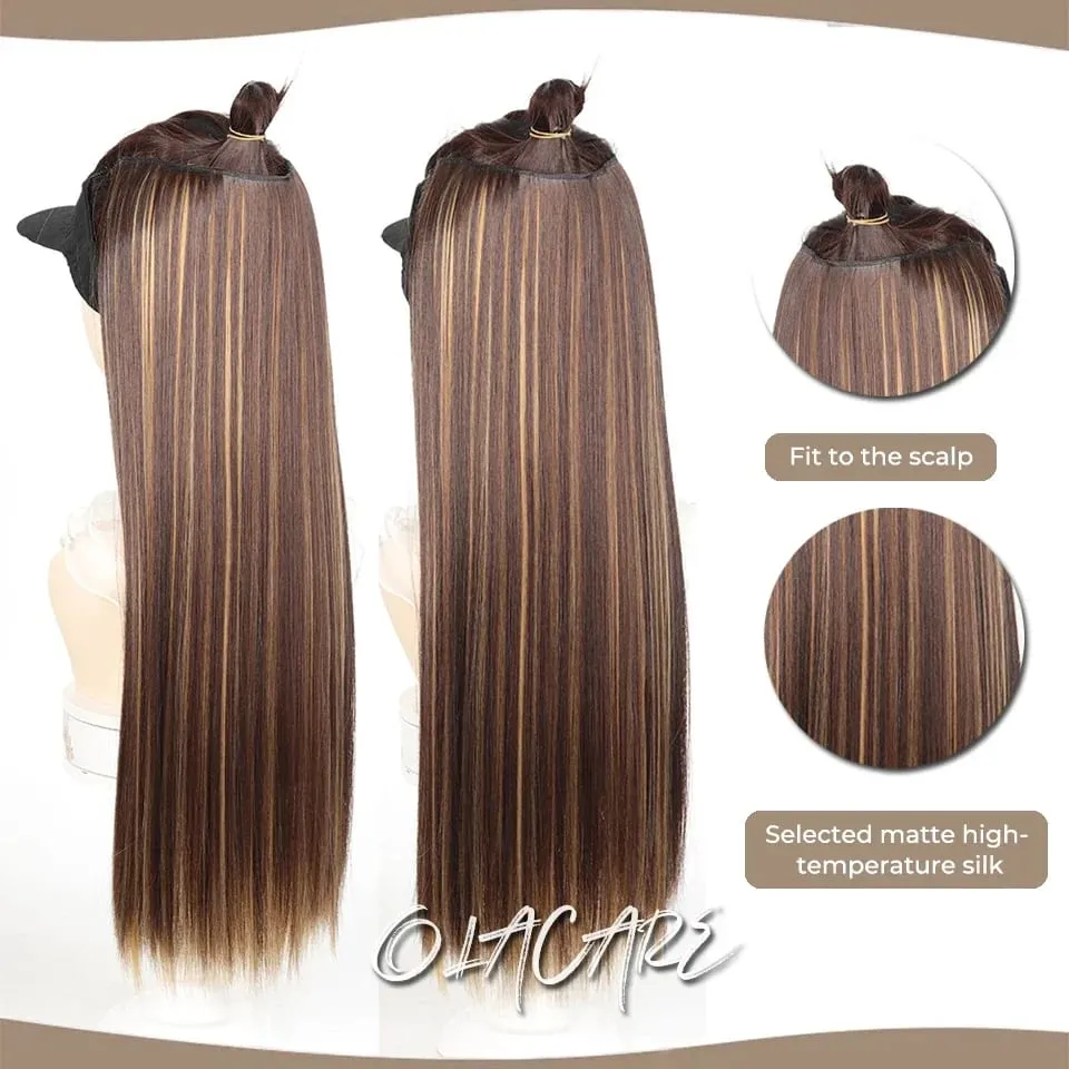 Synthetic Wig 5 Clip One Piece Invisible Hair Extensions Long Straight 24Inch Heat Resistant Hairpiece for Women — image 5