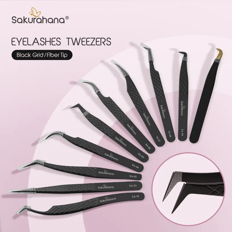 High-end Eyelash Tweezers Black Fiber Tip For Lash Extensions Mega Volume Mink Lashes Tool Straight Head Curved Tip