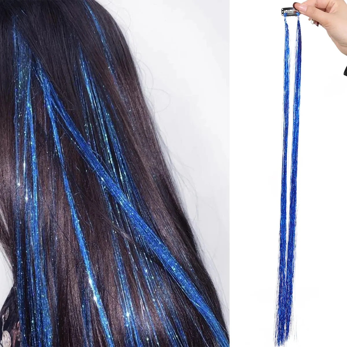 24 inch 1Pcs Colored Hair Extensions with Tinsel Long Straight Hairpiece Color Party Highlights Clip in Synthetic Hair Extension