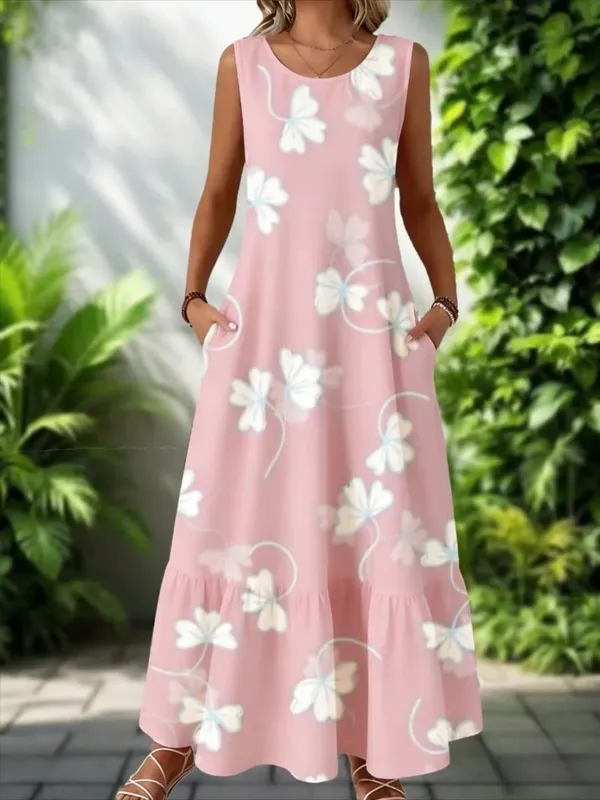 2026 New Women's Dress Fashion Floral Print New Sleeveless Design Dresses Summer Outdoor Beach Vacation Ankle Long Women's Dress — image 10