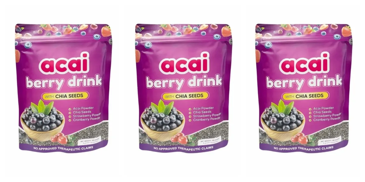 Acai Berry Drink Pulver med Chiafrön Jordgubbstranbär för antioxidant dagligt välbefinnande och immunförsvar Vuxen 40g