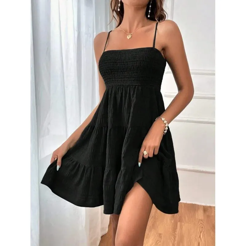 Women's Fashion Spaghetti Strap Smocked Bustier Mini Dress Blue Ruffled Tiered Swing Dress Summer Casual Vacation Beach Wear — image 8