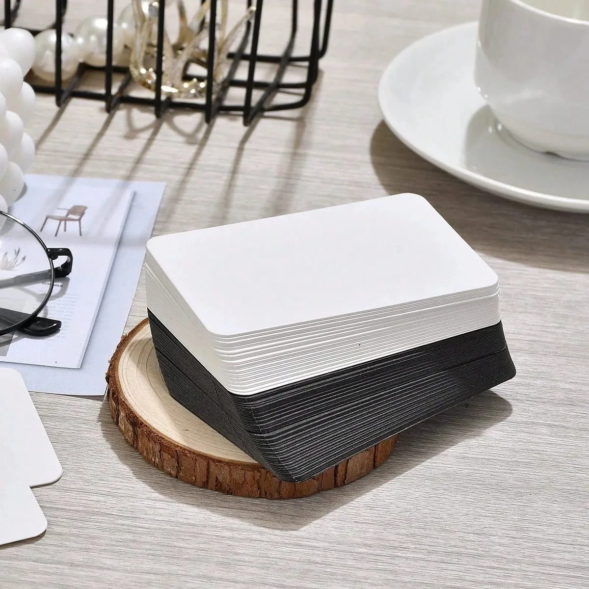 100Pcs Blank Cards 9x5.5cm Thick Cardstock Business Gift Cards Message Note Cards School Supplies White Black — image 1