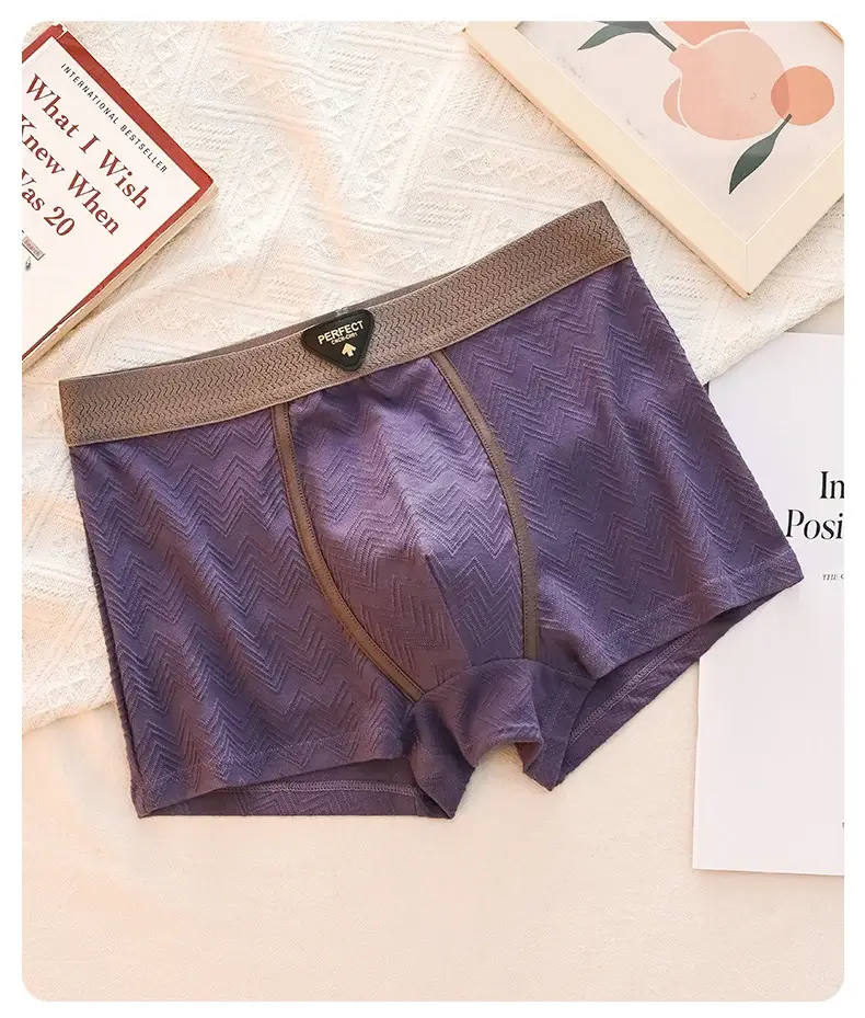 1 Pack Men's Mid-Waist Underwear - Breathable Moisture-Wicking & Antibacterial Cotton Jacquard Boxer Shorts