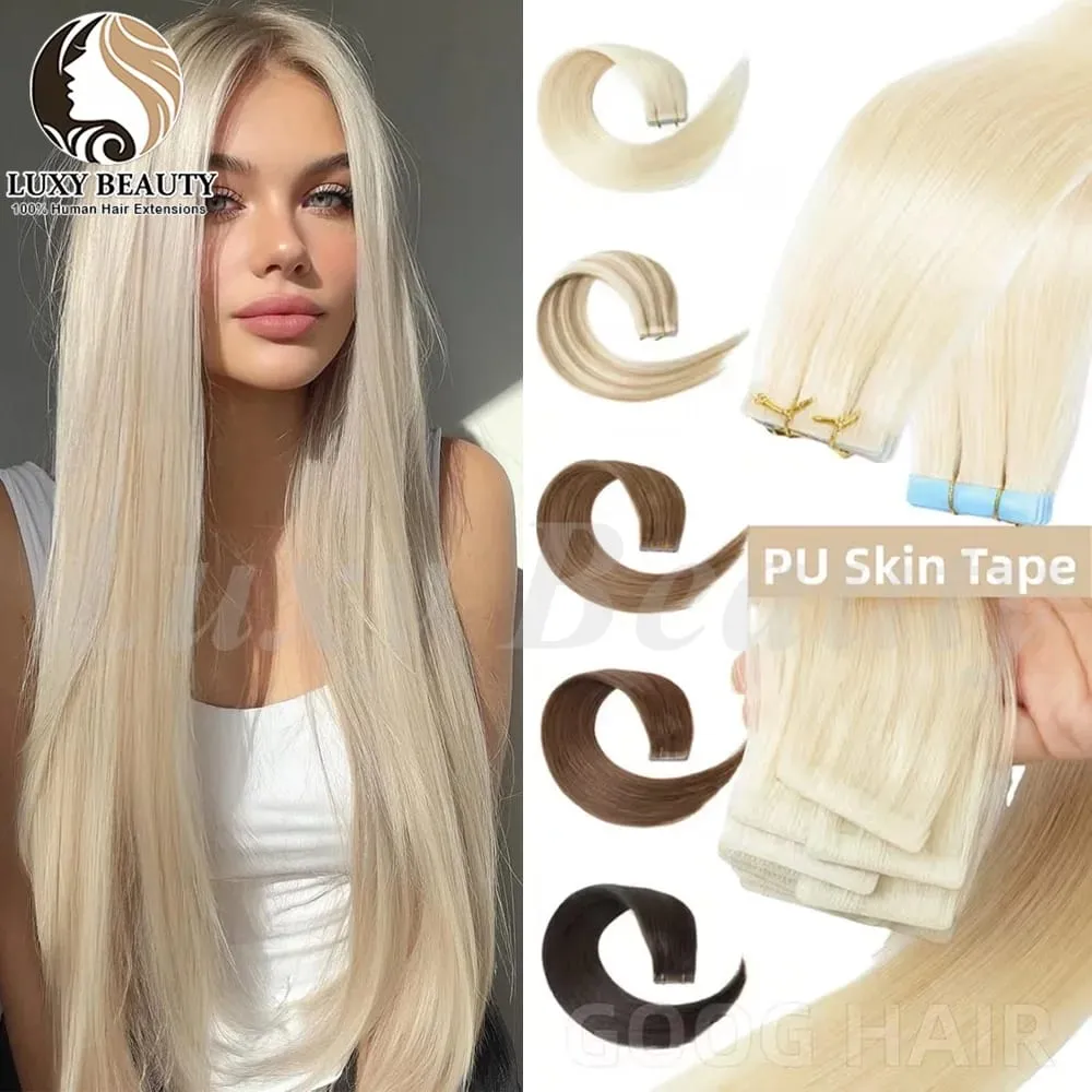 Invisible Tape In Hair Extensions Human Hair Double Side Injected PU Tape Hair Extensions Black Brown Blonde Tape Ins Hair 10pcs — image 3