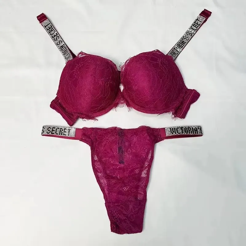 Comfortable Push Up Shapewear Adjustable Padded Gathered Lace Lingerie Set New Victoria's Secret Women's Sexy Bra and Panty Set — image 3