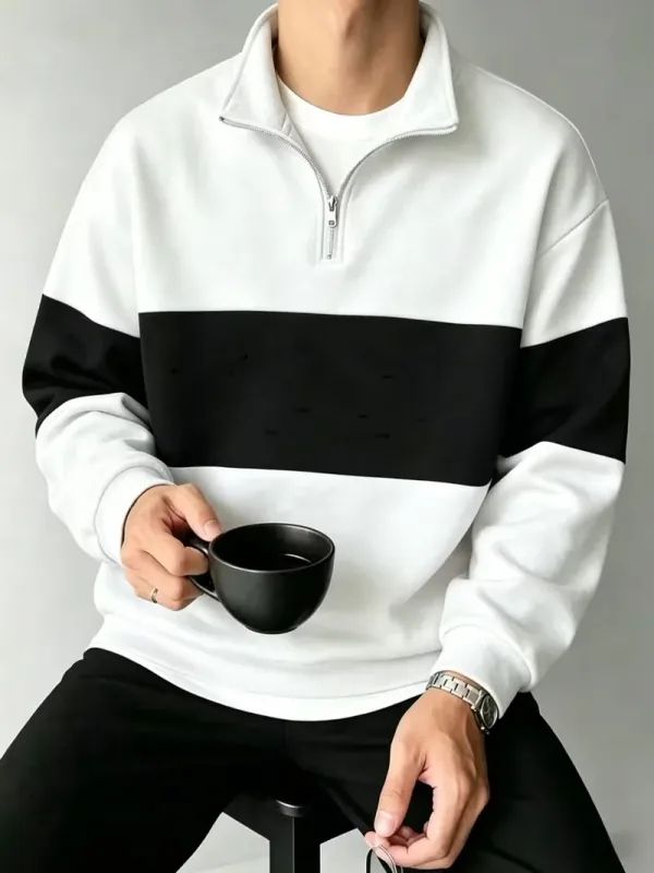 Autumn and Winter Color Blocking printed Men's Clothes Casual Half Zip Long Sleeve Sweatshirts Street Trend Stand Collar Hoodies — image 7