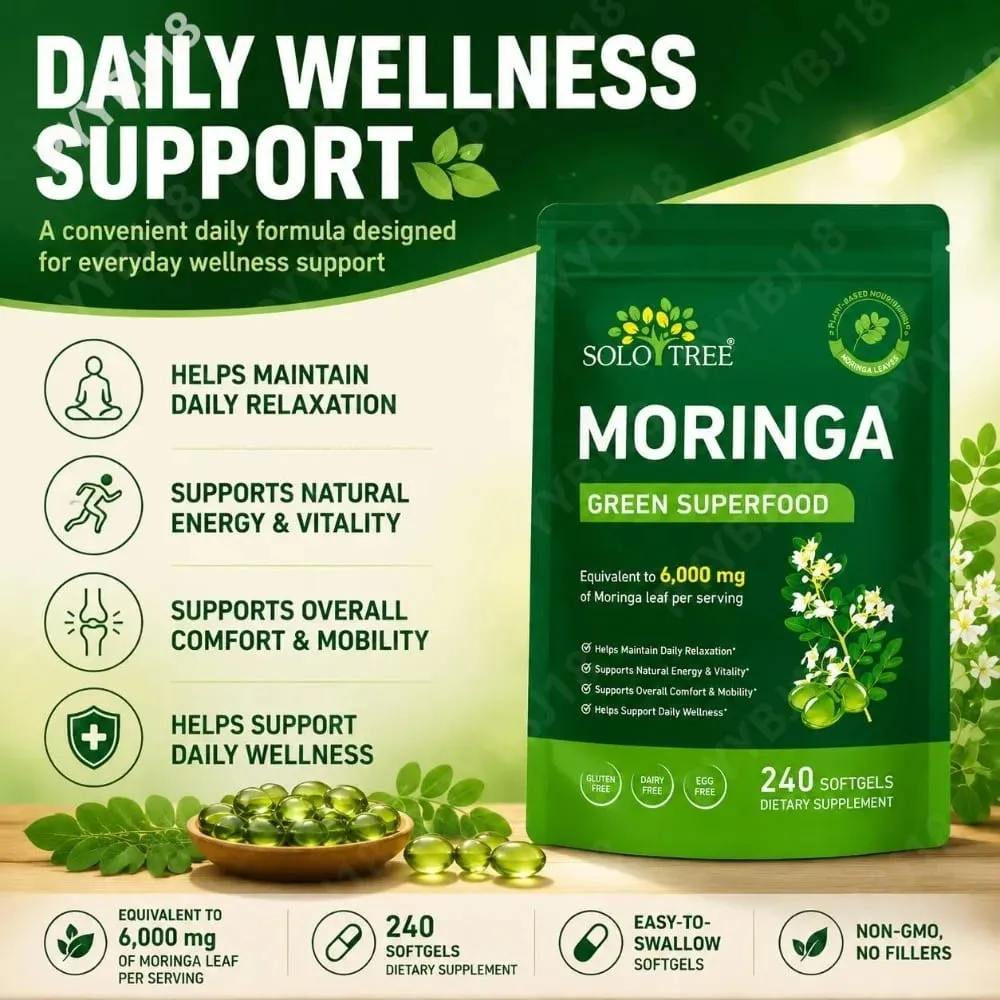 Moringa Leaf Softgels 6000 Mg Equivalent Per Serving for Daily Relaxation Natural Energy Vitality & Comfort Support 240 Softgels