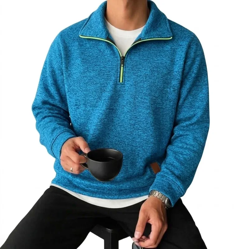 Men's Long Sleeve Half Zipper Sweatshirts Solid Pullover Luxury Zip Up Hoodies Casual Mens Coats Gym Man Quarter Zip Poleron