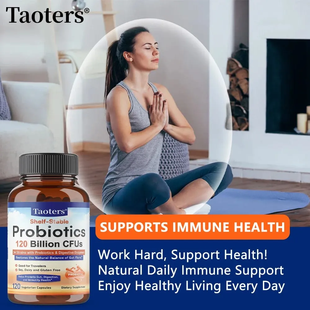 3-in-1 Probiotics Capsules 120 Billion CFUs 34 Strains with Organic Prebiotics & Digestive Enzymes Digestion & Immunity Health