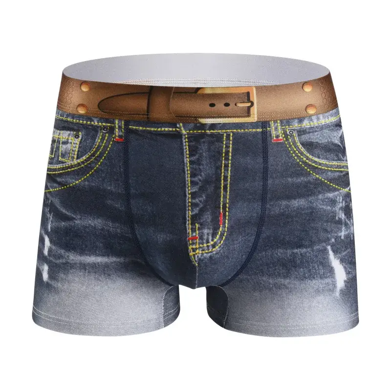 1 PZ Intimo da uomo in cotone con stampa denim, design a forma di U, boxer traspirante, cotone comfort da uomo — image 4