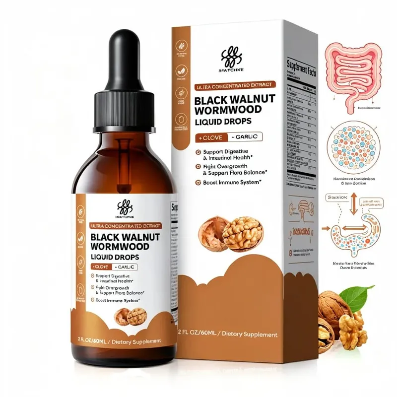 Organic Black Walnut Drop with Wormwood Clove & Garlic Herbal Supplement for Gut Cleanse Detox and Digestive Well-Being