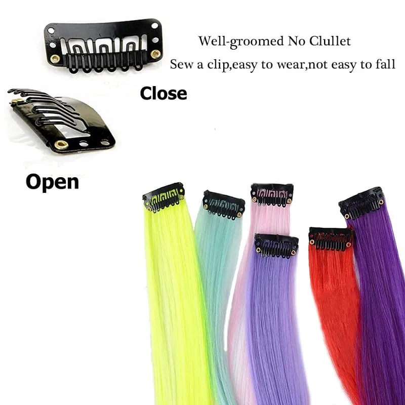 22Inch Synthetic Long Straight 5pcs Clip in Hair Extension Colored Rainbow Hairpieces for Women Daily Use — image 4