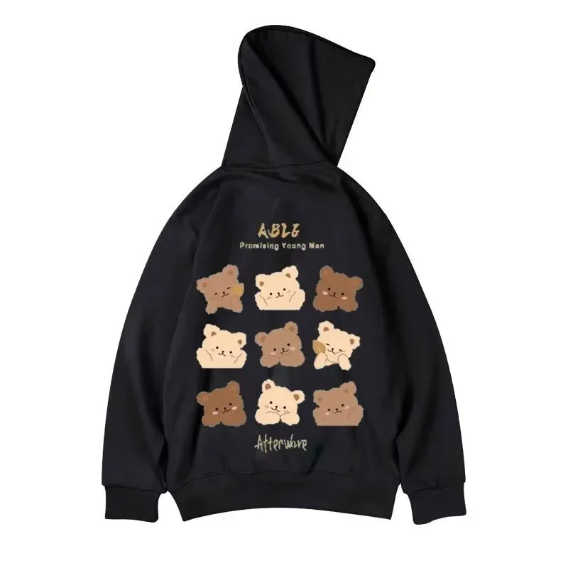 M-8XL estilo americano rua marrom bonito urso impressão oversized moletom com capuz casal estudante grande macio veludo com capuz camisola — image 7