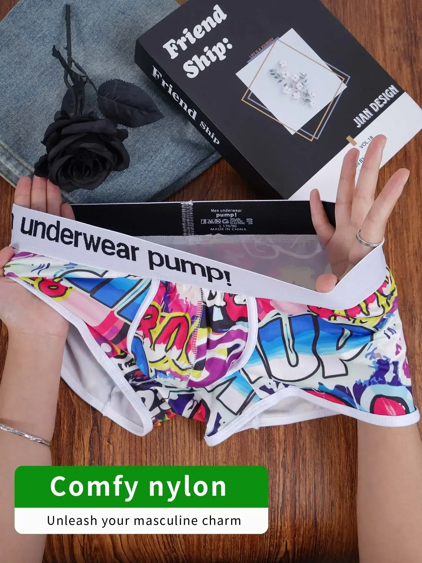 1- 4 Nam Cotton Nylon Pha Quần Sịp Boxer Toàn Graffiti In Rộng Dây Thắt Lưng Co Giãn Không Bó Sát thời Trang Thể Thao Quần Lót — image 2