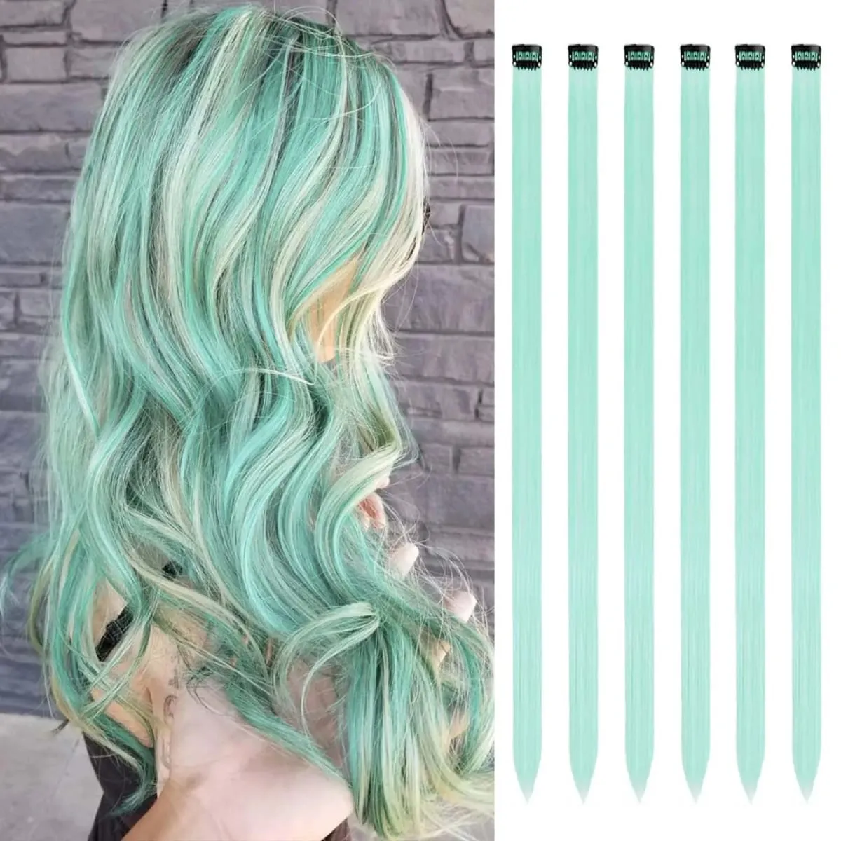 Estensioni a clip da 6 pezzi Estensioni sintetiche per capelli colorati da 24 pollici Punti salienti del partito Posticci lunghi dritti per donne Ragazza per bambini