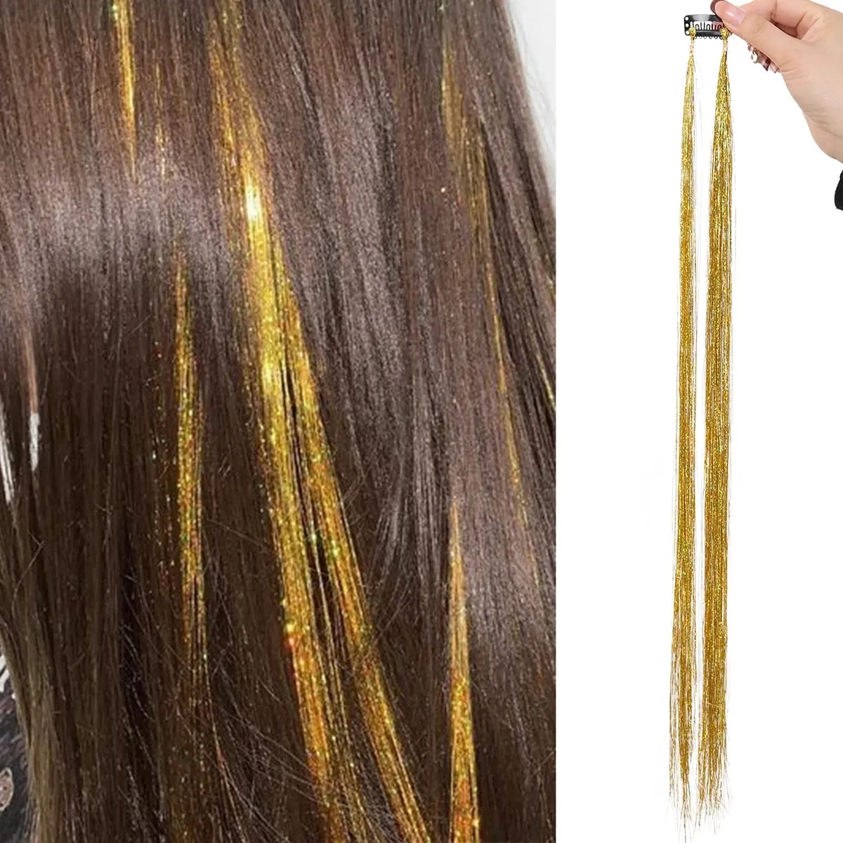 24 inch 1Pcs Colored Hair Extensions with Tinsel Long Straight Hairpiece Color Party Highlights Clip in Synthetic Hair Extension — image 9