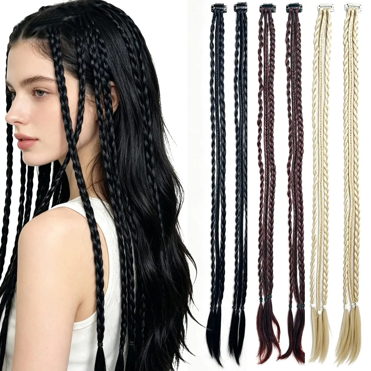 2PCS Synthetic 22"26" Clip In Braids Hair Extensions Braid Ponytail Hairpieces Braided Hair Clip On Braids For Women Daily Party