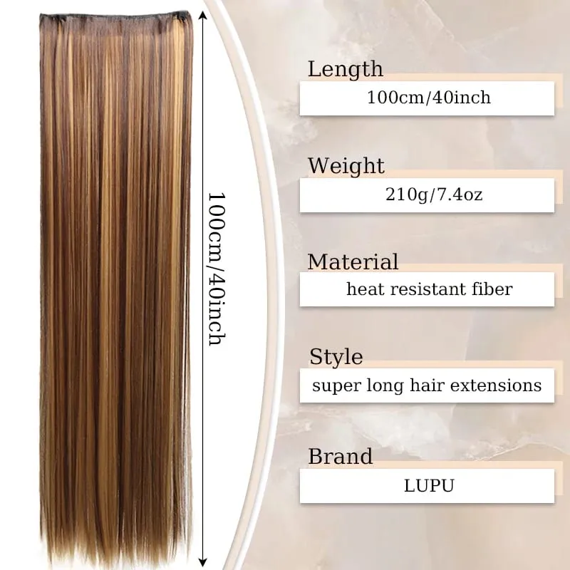 40inch Super Long Hair Extensions Wig Straight 5Clips in Hair Extensions Synthetic Hairpiece Fake Hair for Women Daily Party Use