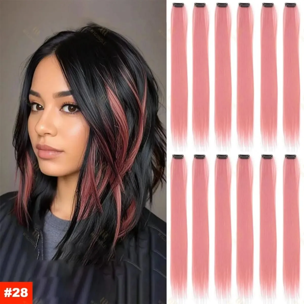12 Pcs/lot Clip in Hair Extensions Multi-Colors Highlights Synthetic Hair 22 inch Rainbow Hairpieces for Girls Women Kids — image 17