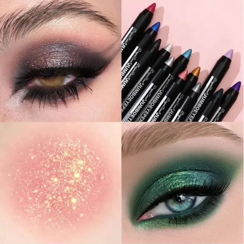 Smoky Green Eyeshadow Pencil Waterproof Pearlescent Metallic Glitter Eye Shadow Stick Highlighter Pen Eye Makeup Tools 12 Colors