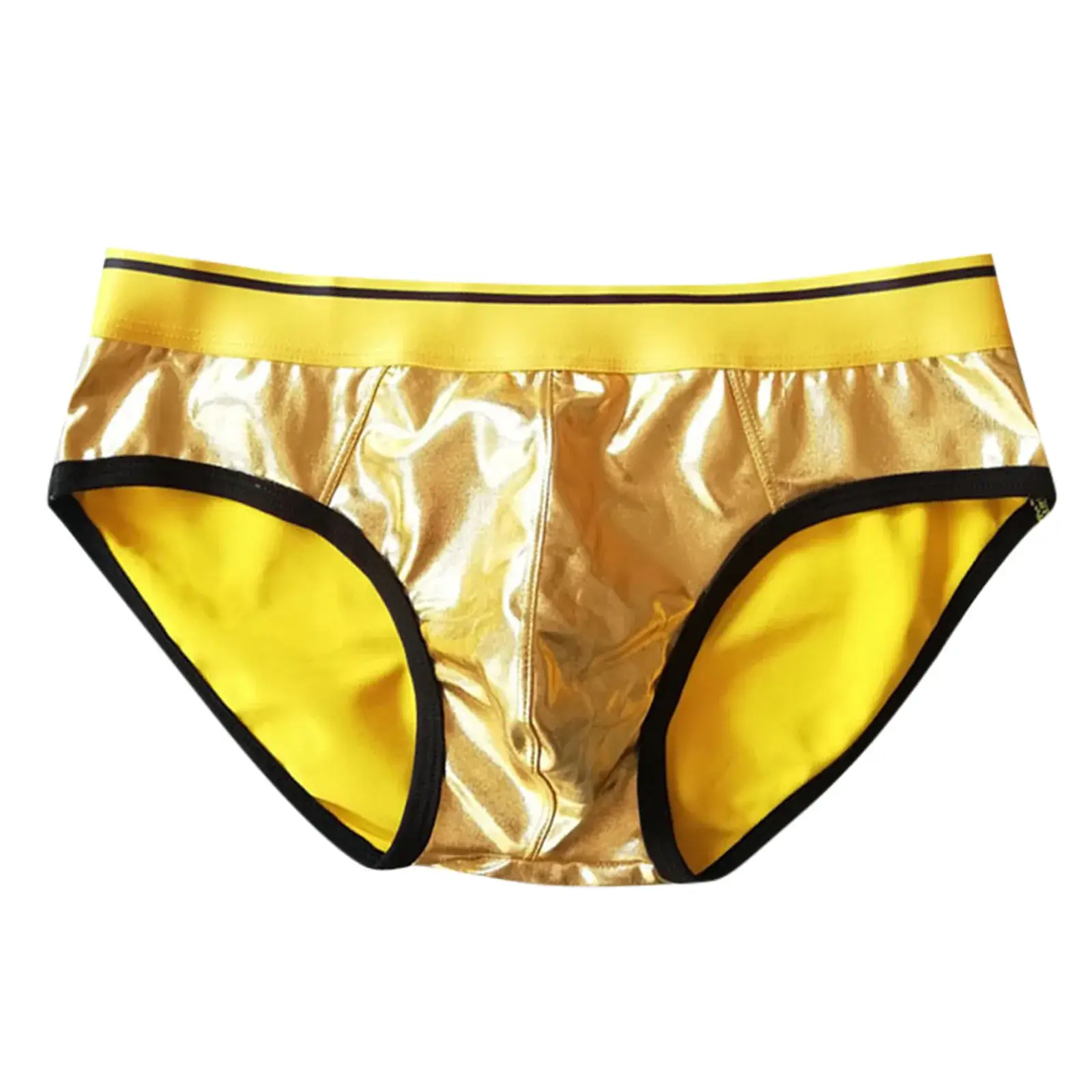 Calças triangulares masculinas de couro falso sexy reflexivo ouro diversão roupa interior elástica calças apertadas legal cueca homem japonês