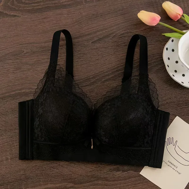 Bra Push-Up Tebal Berenda Seksi untuk Payudara Kecil Lingerie Bebas Kawat Nyaman Dapat Disesuaikan Anti-kendur