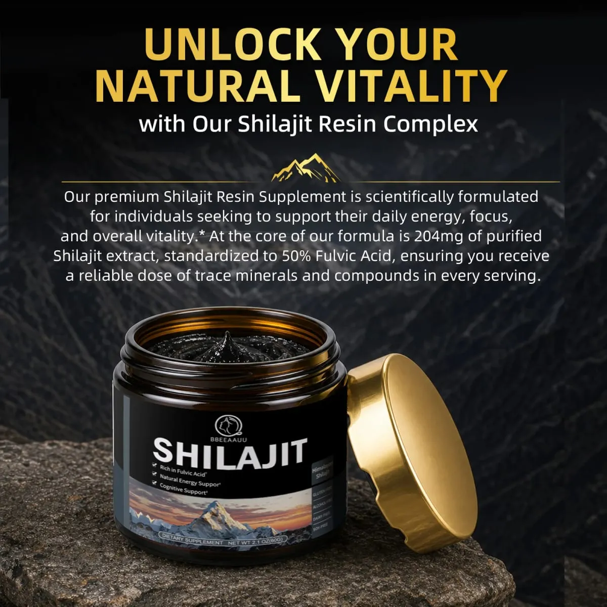 Suplementos minerais originais da bebida da resina de shilajit natural 204mg para o metabolismo da saúde imunológica saúde física geral