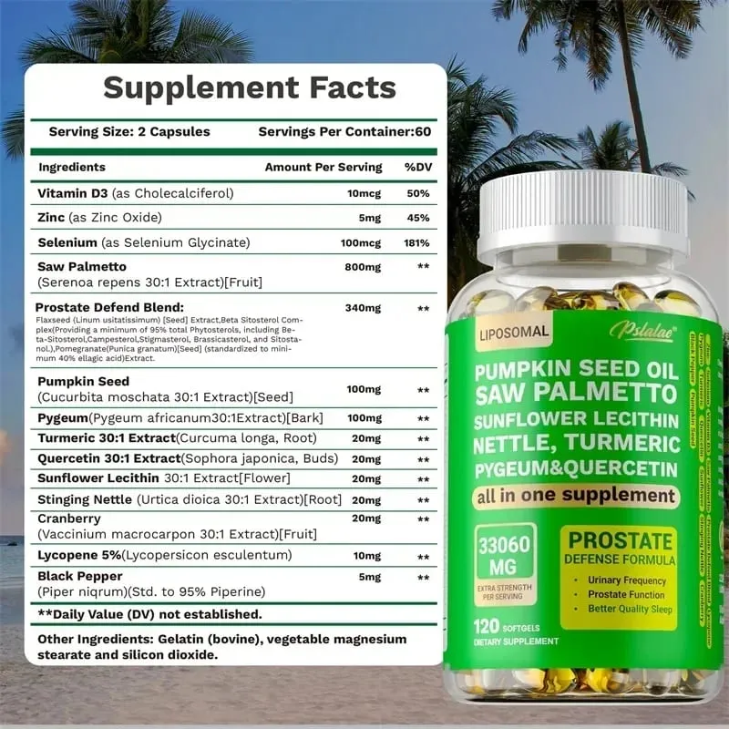 Prostate Support Supplement - DHT Blocker Promotes Urinary and Prostate Health Benefits Men's Health - Vegan