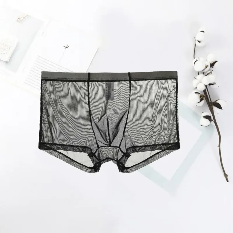 Boxer trasparenti da uomo vedono attraverso le mutande maschili sexy mesh a vita bassa seta ghiacciata sottile raffreddamento mutandine da uomo intimo da uomo — image 18