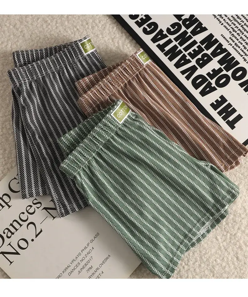 Herrenhöschen, gestreift, locker, atmungsaktiv, Heim-Boxershorts, Unterhose, Übergröße, weich und bequem, Baumwolle, Boxershorts, Sport, kurzer Abschnitt — image 9
