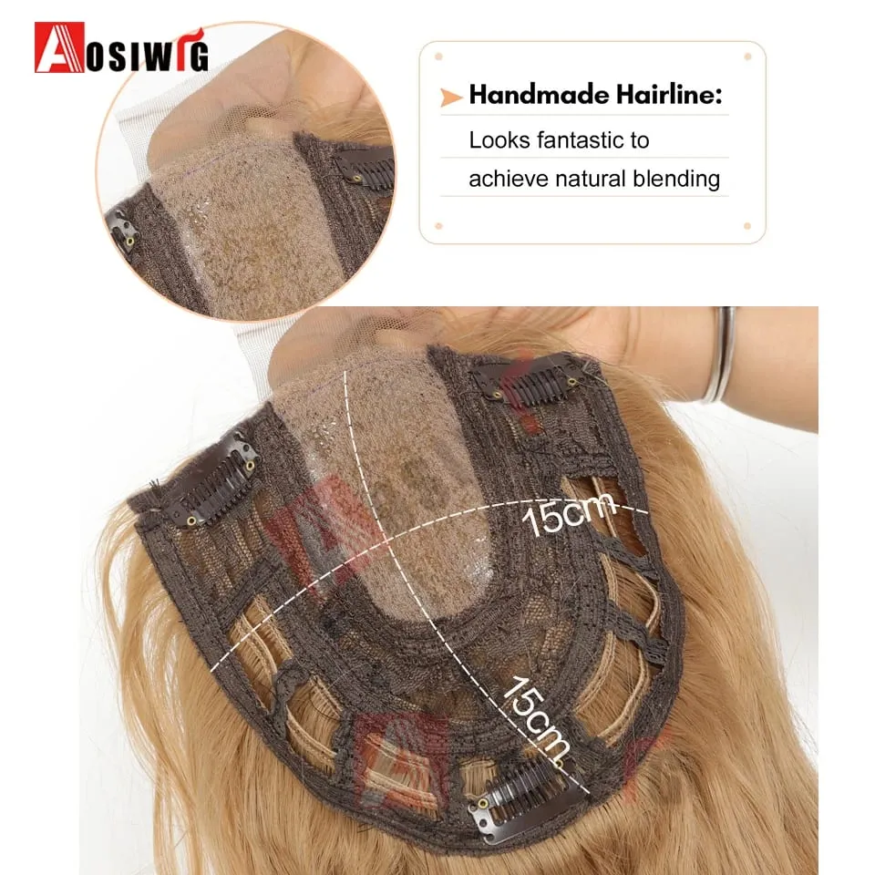 22 Inch Long Wavy Synthetic Hair Topper For Women Clip In Hairpiece Crown Hair Extension With Base Cover Thinning Hair Add Volum — image 2